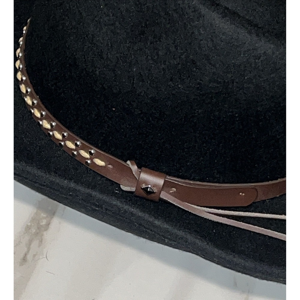 House of Harlow 1960 Black Wool Western Hat Studded Leather Band Fedora - Picture 2 of 10